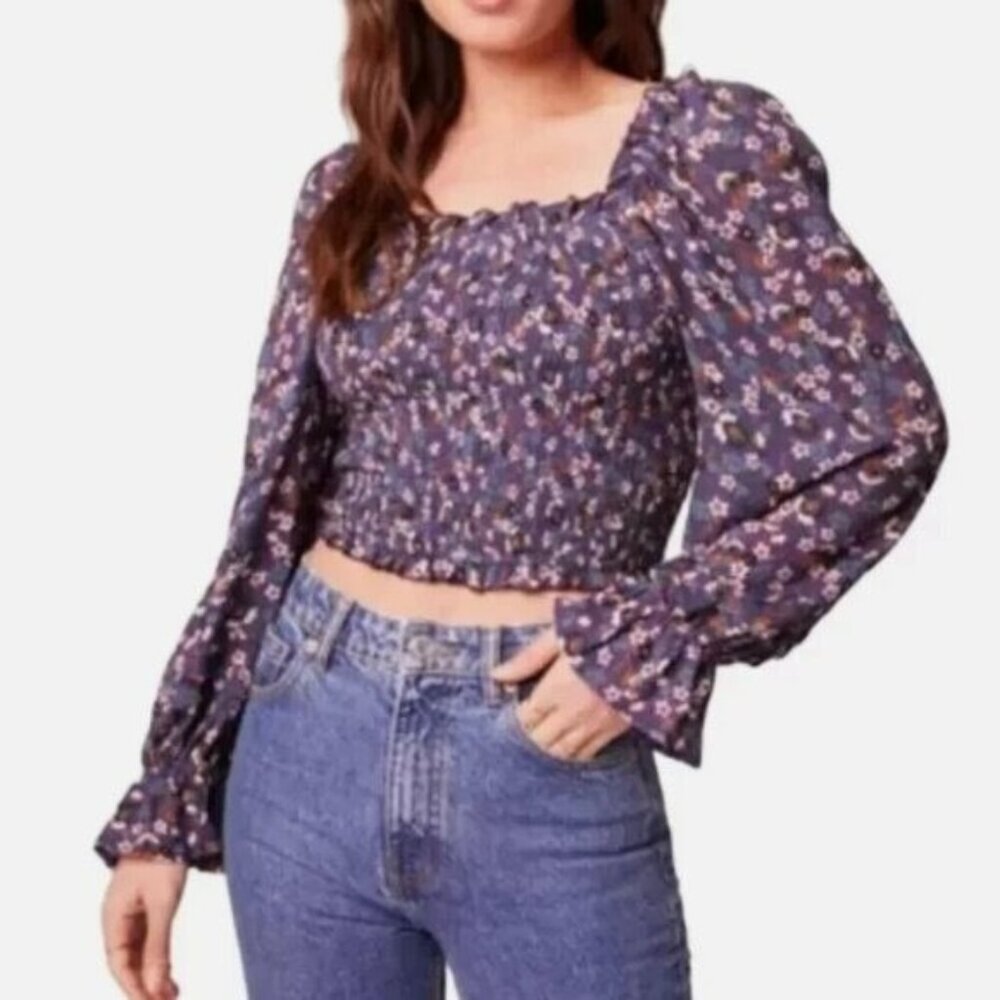 Band of the Free Purple Floral Puff Sleeve Boho Top
